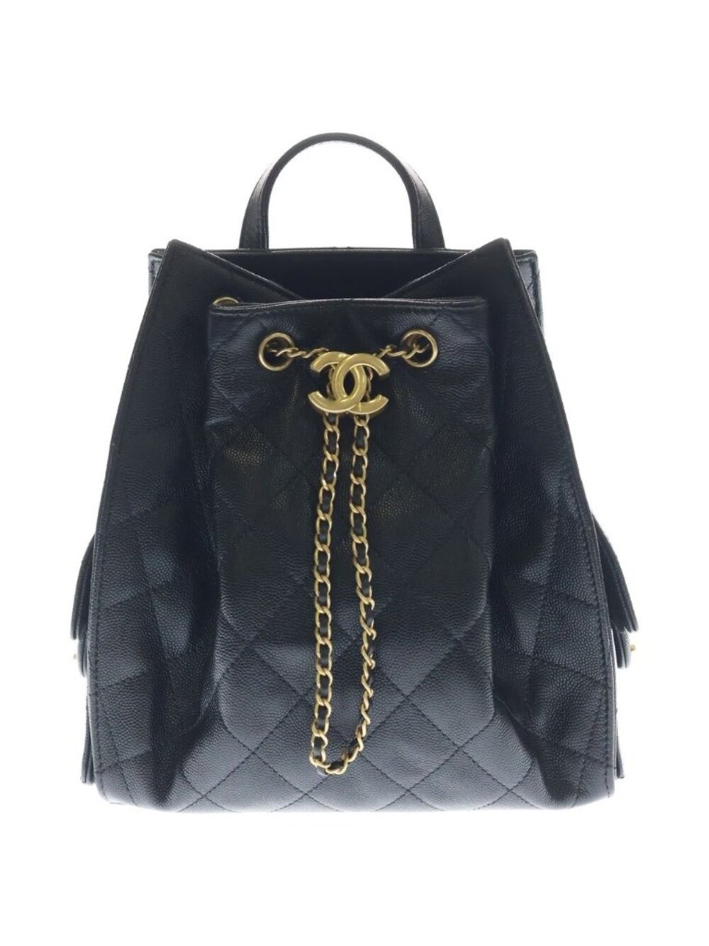 Chanel 25 Caviar Leather Backpack Gold Black Plate
